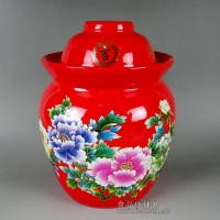 高檔中國紅陶瓷泡菜罐